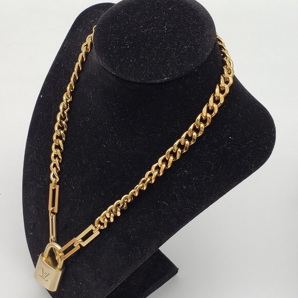 Authentic Louis Vuitton Gold Padlock W/ Unbranded Stainless Steel Chain&Bracelet - Picture 11 of 13